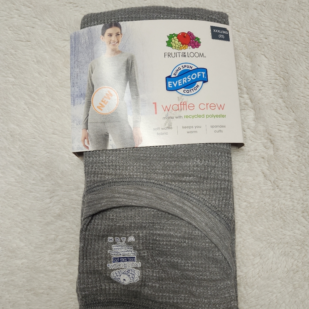 •New Fruit of the Loom Eversoft Women's XXXL (22) Thermal Waffle Crew Shirt Gray